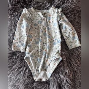 Carter's Floral Long-Sleeve One-Piece in Light Gray, Blue, Green and Brown